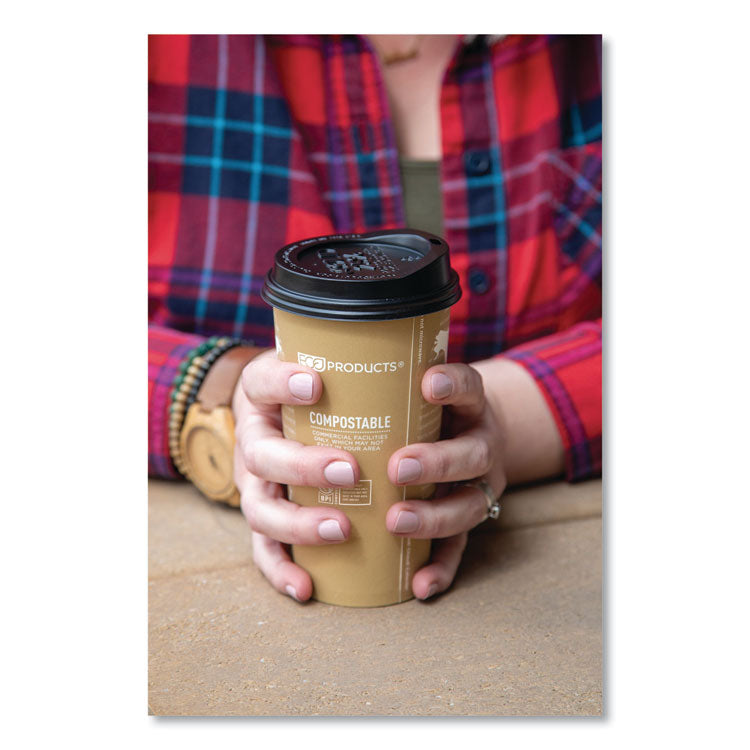 EcoLid 25% Recycled Content Hot Cup Lid, Fits 10 oz to 20 oz Hot Cups, Plastic, Black, 100/Pack, 10 Packs/Carton
