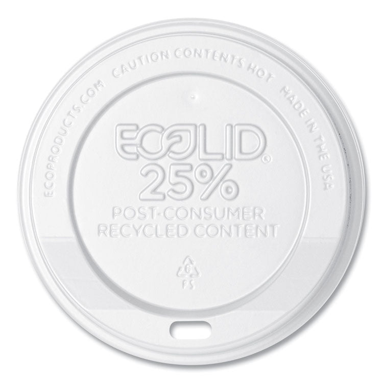 EcoLid 25% Recycled Content Hot Cup Lid, Fits 10 oz to 20 oz Hot Cups, Plastic, White, 100/Pack, 10 Packs/Carton
