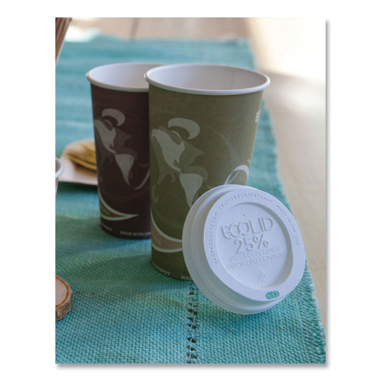 EcoLid 25% Recycled Content Hot Cup Lid, Fits 10 oz to 20 oz Hot Cups, Plastic, White, 100/Pack, 10 Packs/Carton