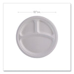 Vanguard Renewable and Compostable Sugarcane Plates, 3-Compartment Plate, 10" dia, White, 500/Carton
