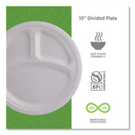 Vanguard Renewable and Compostable Sugarcane Plates, 3-Compartment Plate, 10" dia, White, 500/Carton