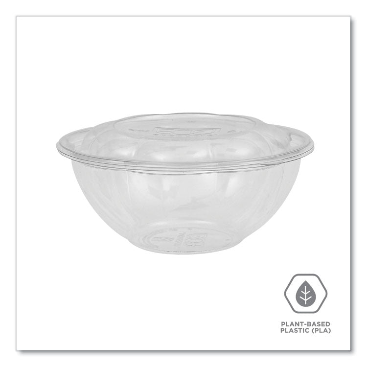 Renewable and Compostable Salad Bowls with Lids, 24 oz, Clear, Plastic, 50/Pack, 3 Packs/Carton