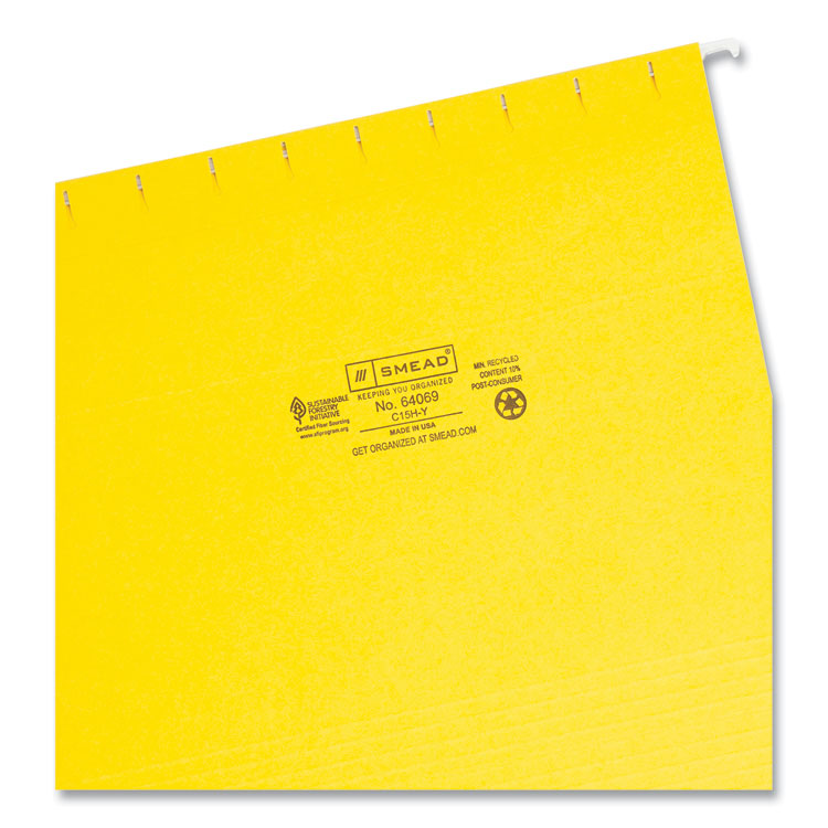Colored Hanging File Folders with 1/5 Cut Tabs, Letter Size, 1/5-Cut Tabs, Yellow, 25/Box