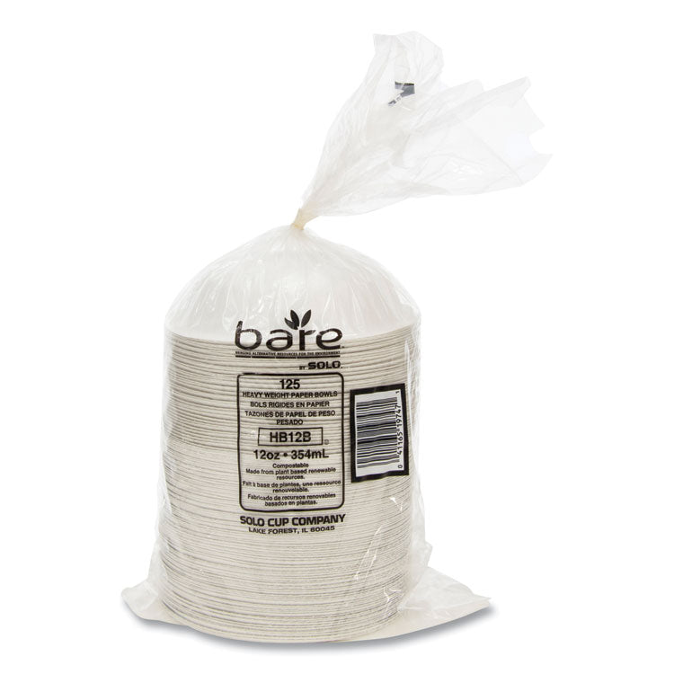 Bare Eco-Forward Clay-Coated Paper Dinnerware, ProPlanet Seal, Bowl, 12 oz, White, 125/Bag, 8 Bags/Carton