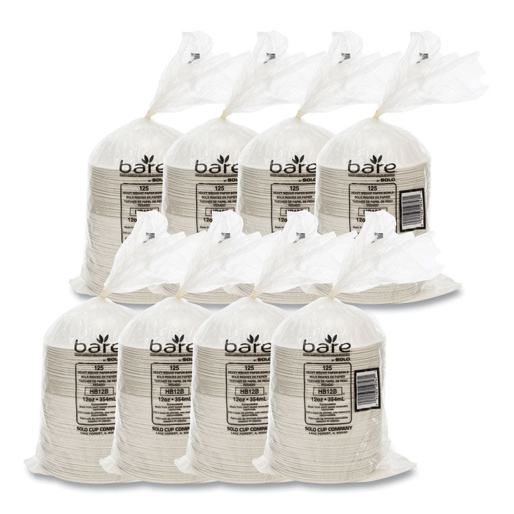 Bare Eco-Forward Clay-Coated Paper Dinnerware, ProPlanet Seal, Bowl, 12 oz, White, 125/Bag, 8 Bags/Carton