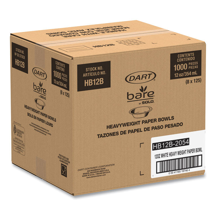 Bare Eco-Forward Clay-Coated Paper Dinnerware, ProPlanet Seal, Bowl, 12 oz, White, 125/Bag, 8 Bags/Carton