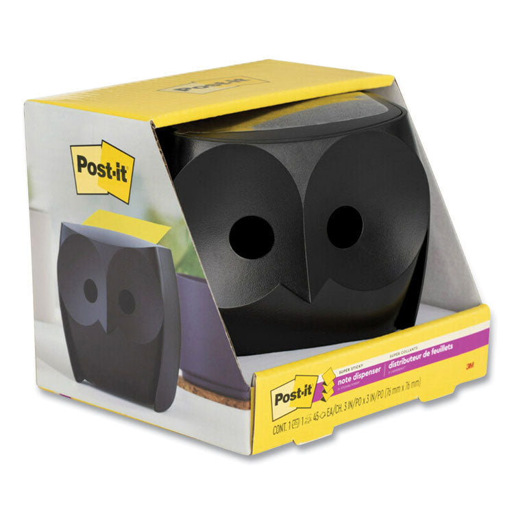 Owl-Shaped Dispenser, For 3 x 3 Pads, Black, Includes 45-Sheet Citron Super Sticky Dispenser Pop-Up Pad