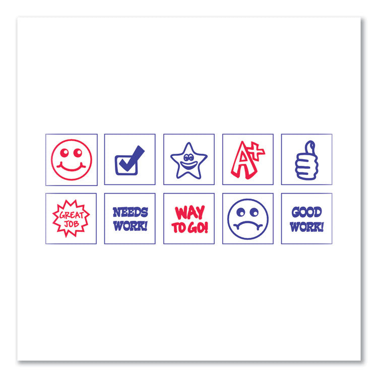 Printy 10-in-1 Self-Inking Teacher Stamp, Incudes 10 Dies, 0.63" Diameter, Blue/Red