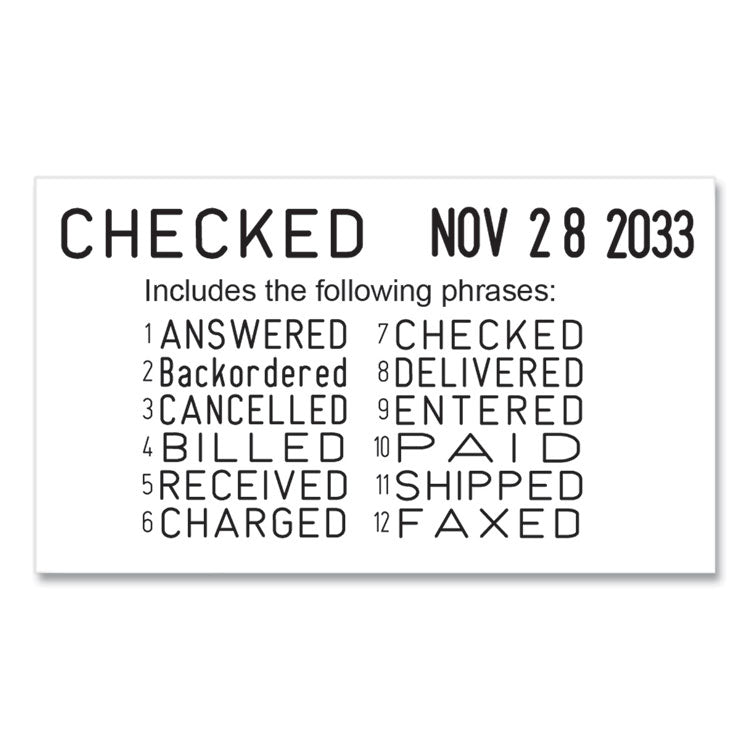 Printy Economy 12-Message Date Stamp, Self-Inking, 2" x 0.38", Black