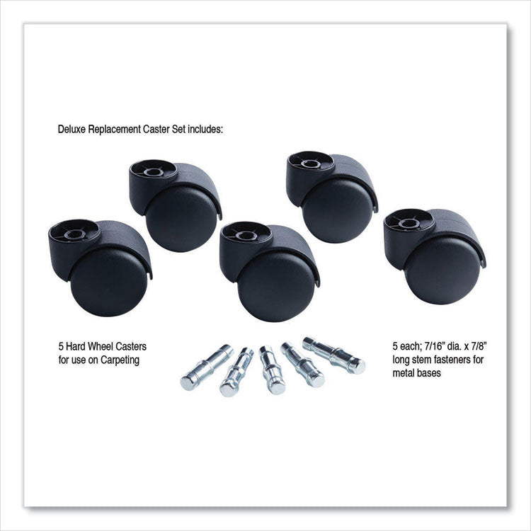 Deluxe Futura Flush-Mount Hard-Wheel Casters, 0.44" x 0.88" Grip Ring Type B Stems, 2.19" Nylon Wheels, Matte Black, 5/Set