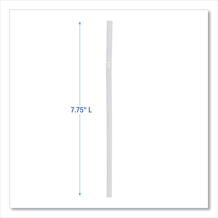 Flexible Wrapped Straws, 7.75", Plastic, White, 500/pack, 20 Packs/carton