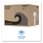 Heavyweight Polystyrene Cutlery, Spoon, Plastic, White, 1,000/Carton