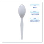 Mediumweight Polystyrene Cutlery, Spoon, Plastic, White, 100/Box