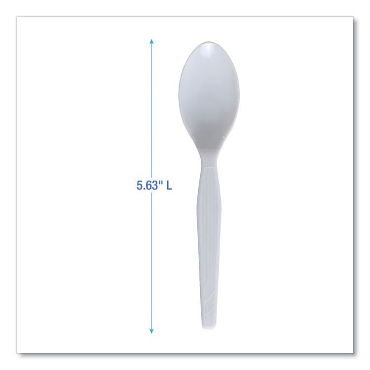 Mediumweight Polystyrene Cutlery, Spoon, Plastic, White, 100/Box