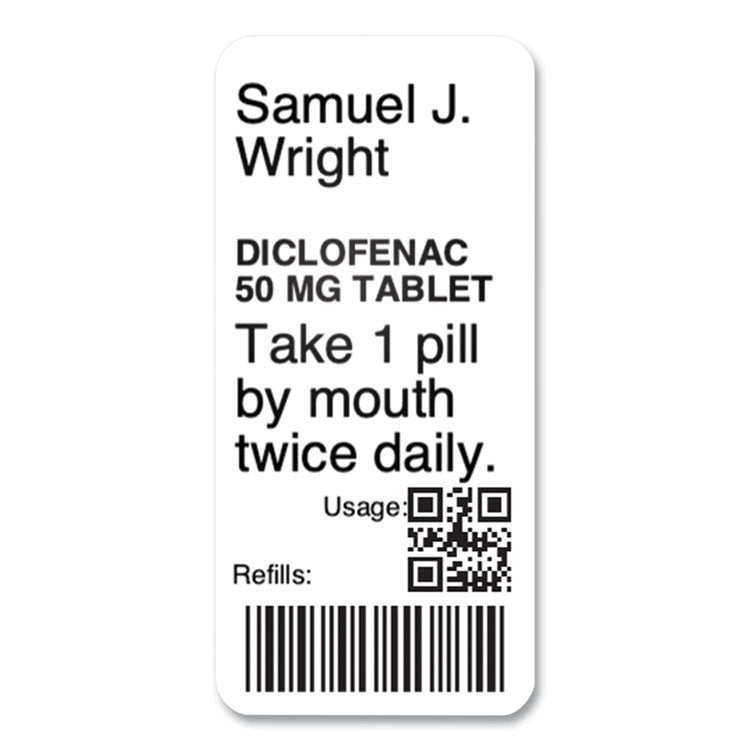 LW Durable Labels, Medical Prescription Label, 1" x 2.13", White, 500 Labels/Roll