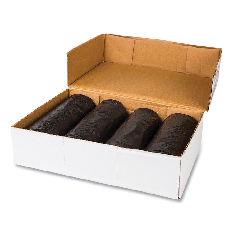 High-Density Commercial Can Liners, 33 gal, 22 mic, 33" x 40", Black, Interleaved Roll, 25 Bags/Roll, 10 Rolls/Carton