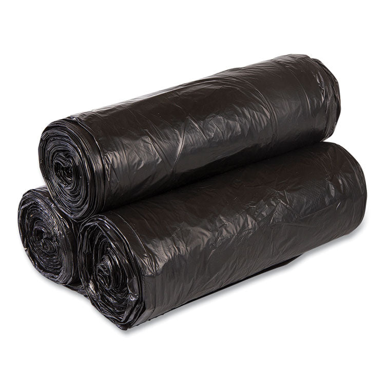 High-Density Commercial Can Liners, 33 gal, 22 mic, 33" x 40", Black, Interleaved Roll, 25 Bags/Roll, 10 Rolls/Carton
