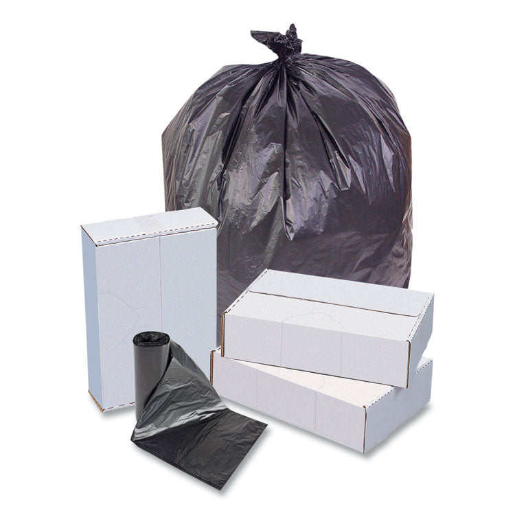High-Density Commercial Can Liners, 33 gal, 22 mic, 33" x 40", Black, Interleaved Roll, 25 Bags/Roll, 10 Rolls/Carton