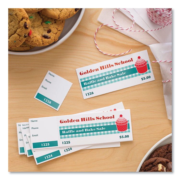 Printable Tickets with Tear-Away Stubs, 97 Bright, 65 lb Cover Weight, 8.5 x 11, White, 10 Tickets/Sheet, 50 Sheets/Pack