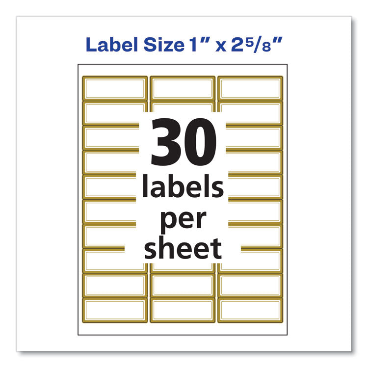 White Easy Peel Mailing Labels with Metallic Border, Inkjet/Laser Printers, 1 x 2.63, White, 30/Sheet, 10 Sheets/Pack