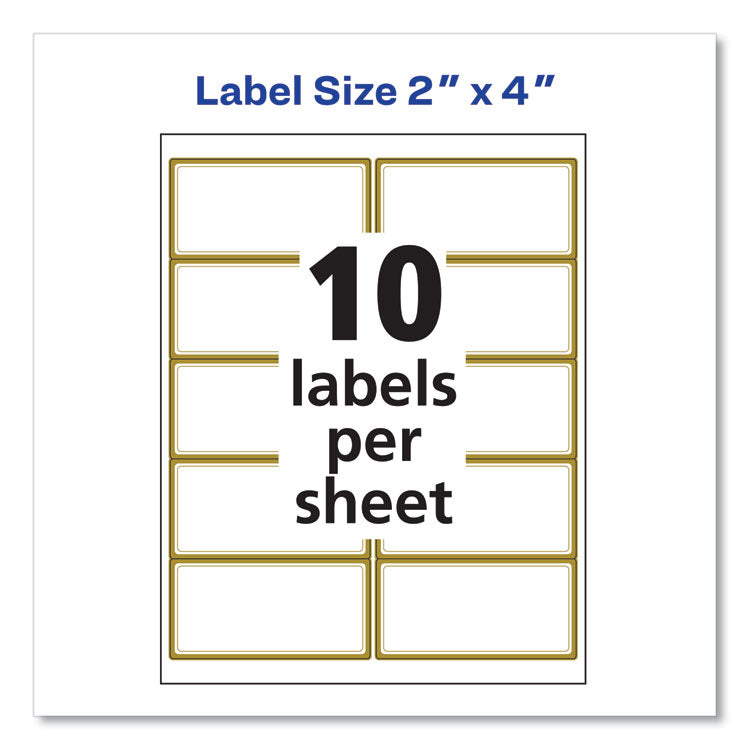 White Easy Peel Mailing Labels with Metallic Border, Inkjet/Laser Printers, 2 x 4, White, 10/Sheet, 10 Sheets/Pack