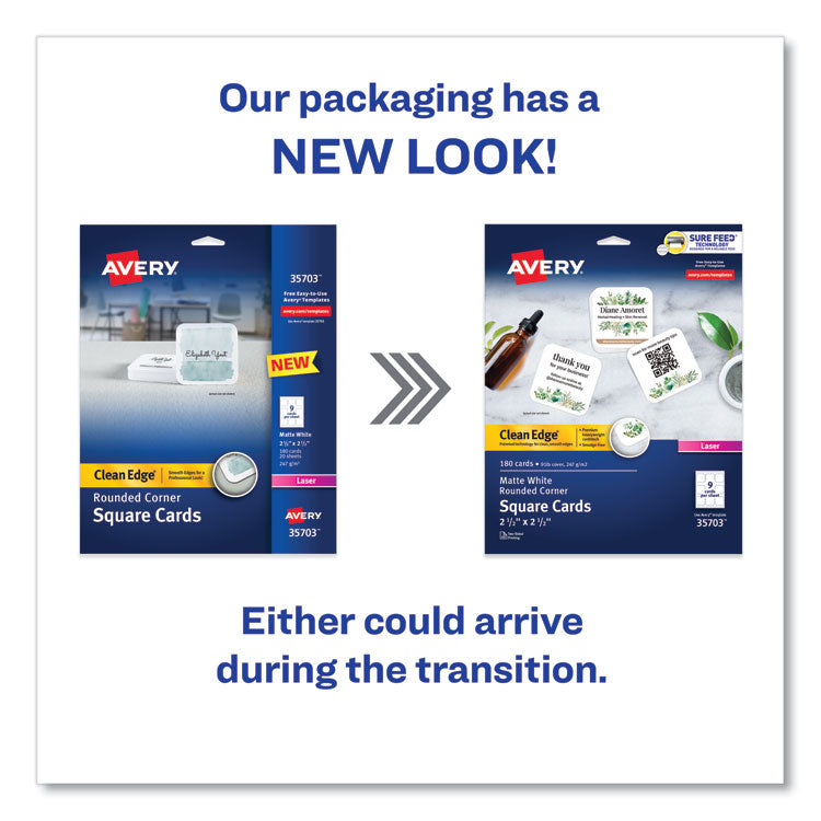 Square Clean Edge Cards with Sure Feed Technology, Laser, 2.5 x 2.5, White, 180 Cards, 9 Cards/Sheet, 20 Sheets/Pack