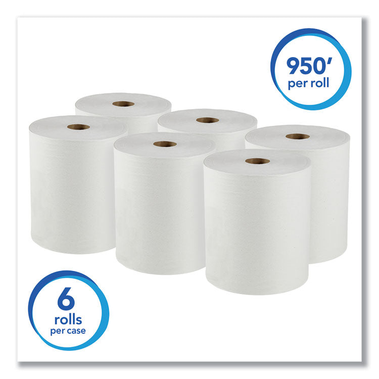 Essential High Capacity Hard Roll Towels for Business, Absorbency Pockets, 1-Ply, 8" x 950 ft, 1.75" Core, White, 6 Rolls/CT