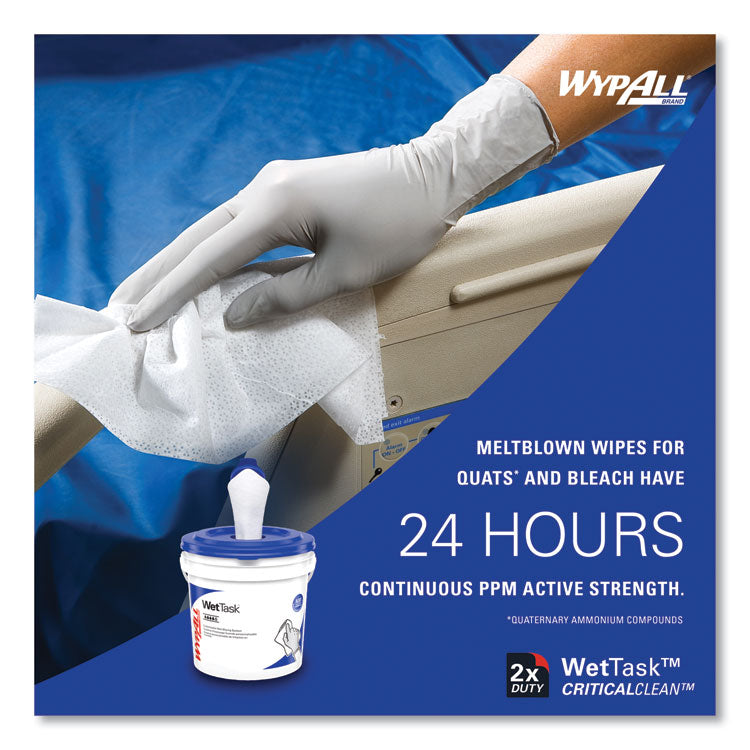 Critical Clean Wipers for Bleach, Disinfectants, Sanitizers WetTask Customizable Wet Wiping System, w/Bucket,140/Roll, 6/CT