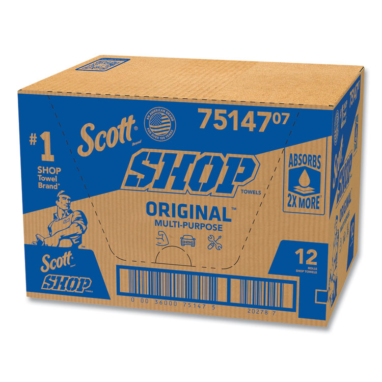 Shop Towels, Standard Roll, 1-Ply, 9.4 x 11, Blue, 55/Roll, 12 Rolls/Carton