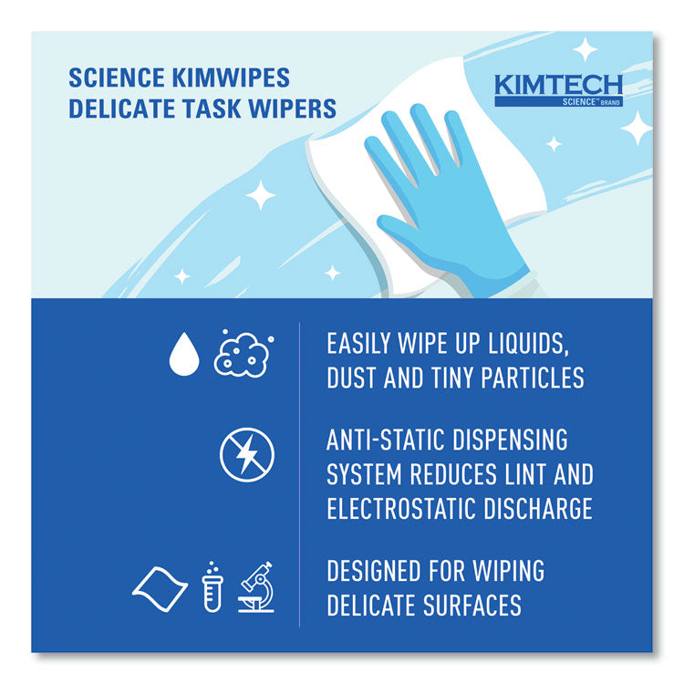 Kimwipes, Delicate Task Wipers, 1-Ply, 4.4 x 8.4, Unscented, White, 286/Box
