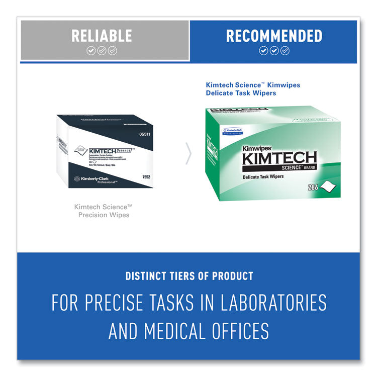 Kimwipes, Delicate Task Wipers, 1-Ply, 4.4 x 8.4, Unscented, White, 286/Box