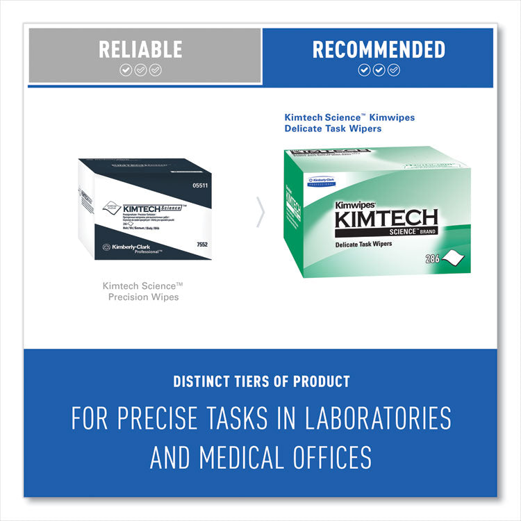 Kimwipes, Delicate Task Wipers, 1-Ply, 4.4 x 8.4, Unscented, White, 286/Box, 60 Boxes/Carton