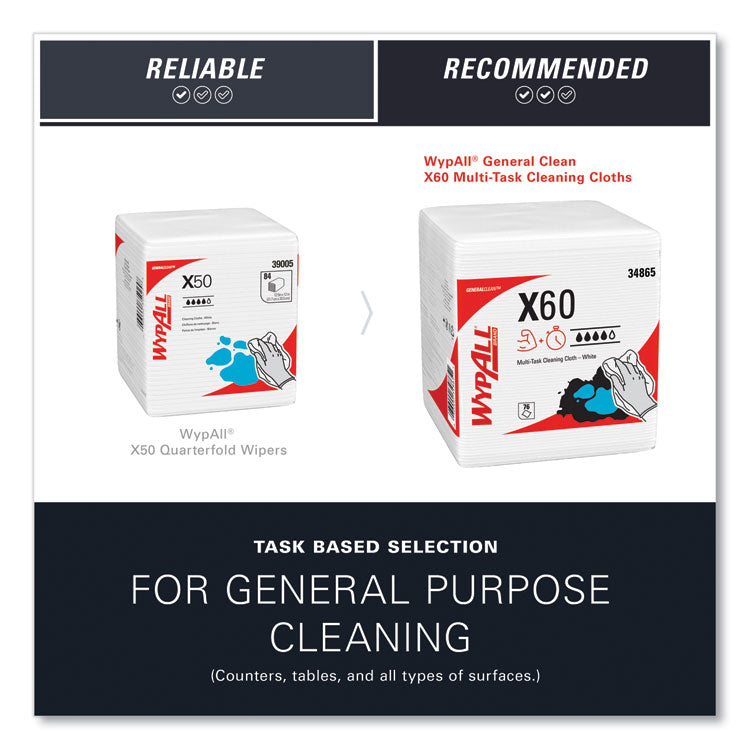 General Clean X60 Cloths, 1/4 Fold, 12.5 x 13, White, 76/Box, 12 Boxes/Carton