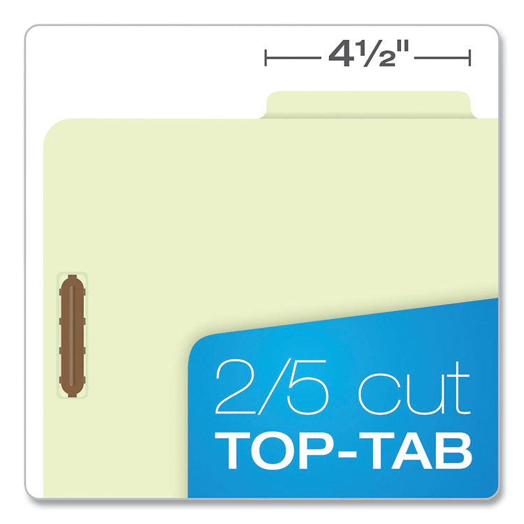 Six-Section Pressboard Classification Folders, 2" Expansion, 2 Dividers, 6 Fasteners, Letter Size, Green Exterior, 10/Box