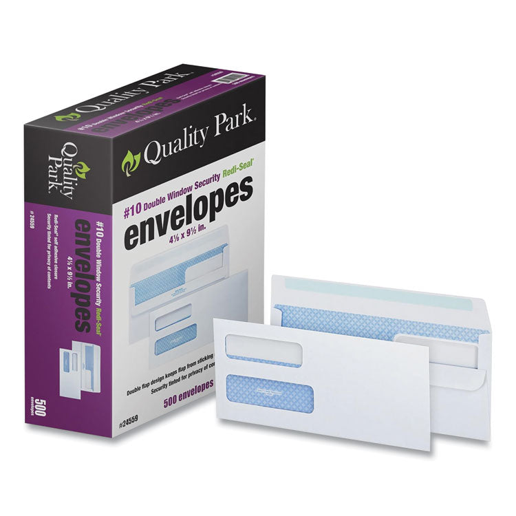 Double Window Redi-Seal Security-Tinted Envelope, #10, Commercial Flap, Redi-Seal Adhesive Closure, 4.13 x 9.5, White, 500/BX