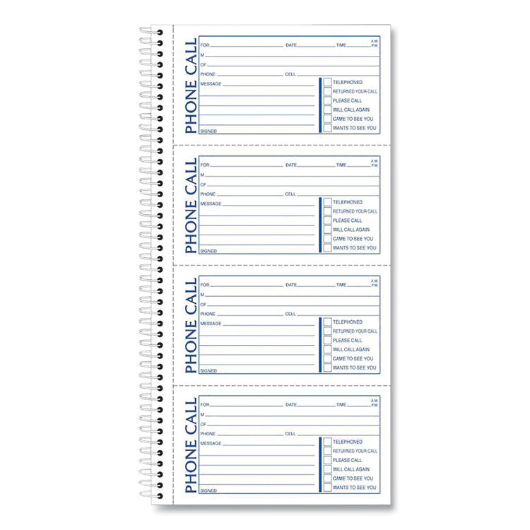 Spiralbound Message Book, Two-Part Carbonless, 5 x 2.75, 4 Forms/Sheet, 400 Forms Total