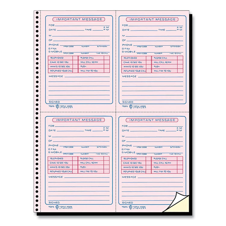Telephone Message Book with Fax/Mobile Section, Two-Part Carbonless, 3.88 x 5.5, 4 Forms/Sheet, 400 Forms Total