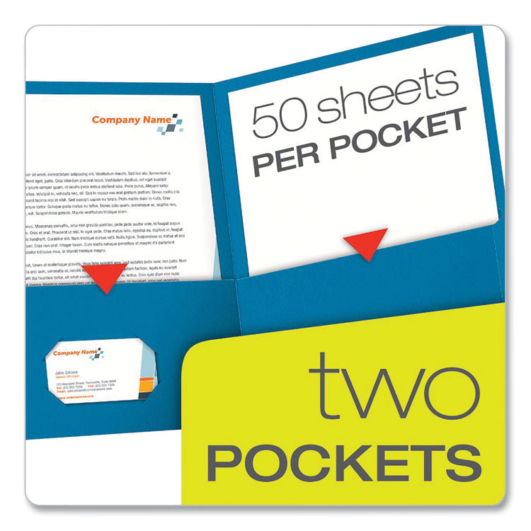 Twin-Pocket Folder, Embossed Leather Grain Paper, 0.5" Capacity, 11 X 8.5, Light Blue, 25/box