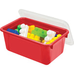 Cubby Bin with Lid, 12.28 x 7.95 x 5.23, Red, 5/Pack