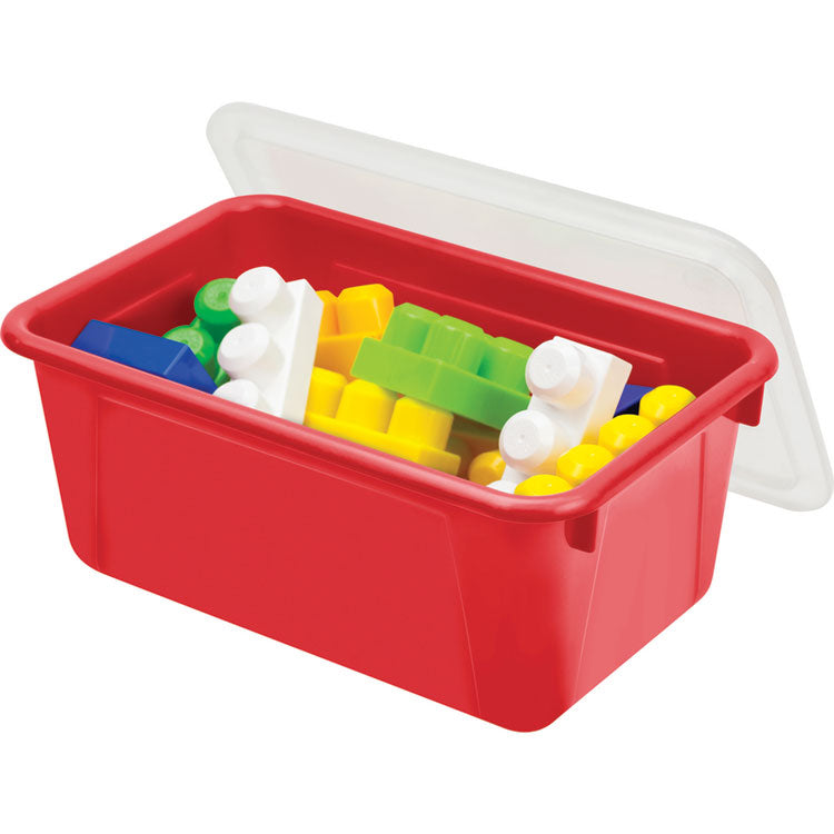 Cubby Bin with Lid, 12.28 x 7.95 x 5.23, Red, 5/Pack