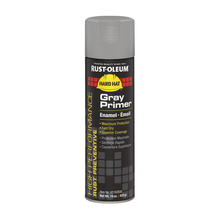 Hard Hat High Performance V2100 System Rust Preventive Enamel Spray Primer, Flat Gray, 15 oz Aerosol Can, 6/Carton