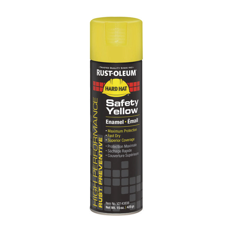 Hard Hat High Performance V2100 System Rust Preventive Enamel Spray Paint, Gloss Safety Yellow, 15 oz Aerosol Can, 6/Carton