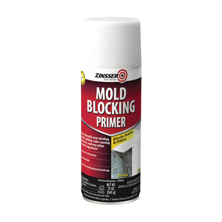 Mold Blocking Primer Spray, Interior/Exterior, Flat White, 13 oz Aerosol Can, 6/Carton