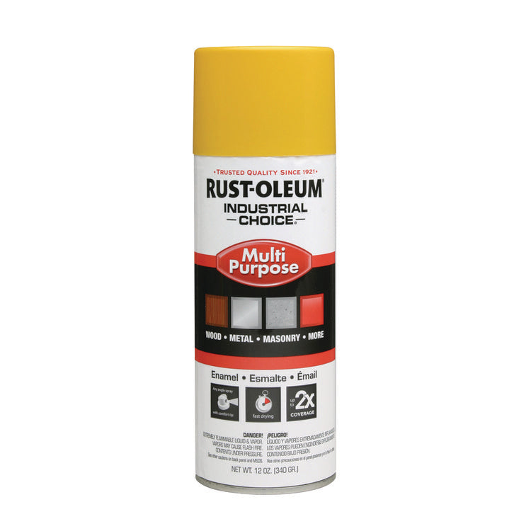 Industrial Choice 1600 System Multi-Purpose Enamel Spray Paint, Flat Safety Yellow, 12 oz Aerosol Can, 6/Carton
