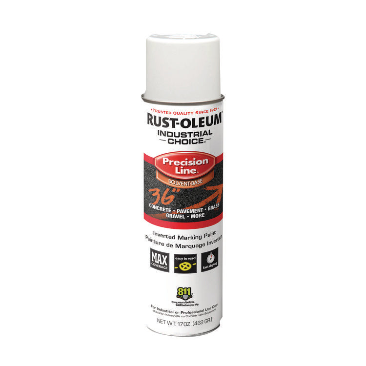 Industrial Choice M1600 System Solvent-Based Precision Line Marking Paint, Flat White, 17 oz Aerosol Can, 12/Carton