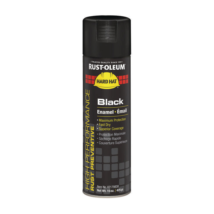 Hard Hat High Performance V2100 System Rust Preventive Enamel Spray Paint, Gloss Black, 15 oz Aerosol Can, 6/Carton