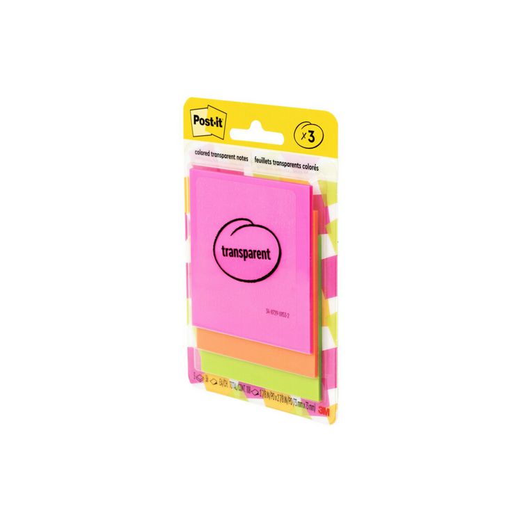 Transparent Notes, Unruled, 2.88" x 2.88", Assorted Transparent Colors, 36 Sheets/Pad, 3 Pads/Pack