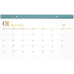WorkStyle Compact Monthly Desk Pad Calendar, 17.75 x 11, White Sheets, Blue/Gold Headband, 12-Month (Jan to Dec): 2025