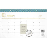WorkStyle Compact Monthly Desk Pad Calendar, 17.75 x 11, White Sheets, Blue/Gold Headband, 12-Month (Jan to Dec): 2025