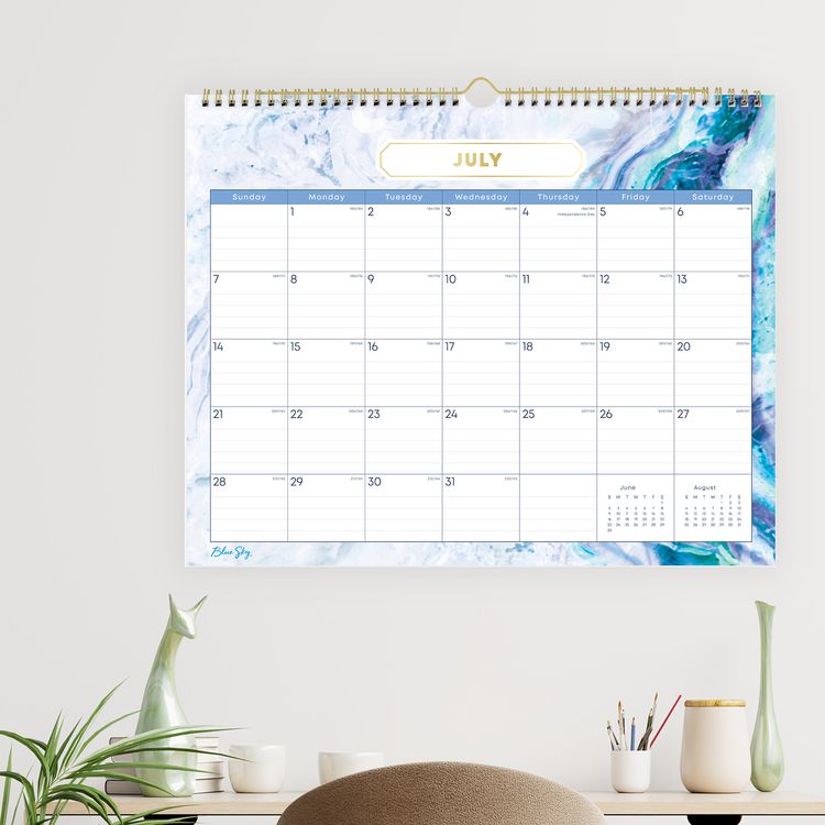 Gemma Academic Wall Calendar, Geode Artwork, 15" x 12", White/Blue Sheets, 12-Month (July to June): 2025 to 2026